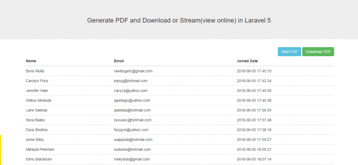 Export data to PDF file using laravel-dompdf in Laravel 5