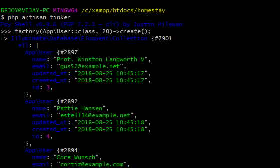 seeding database with tinker