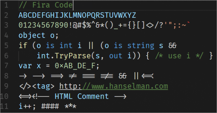 fira code on vs code